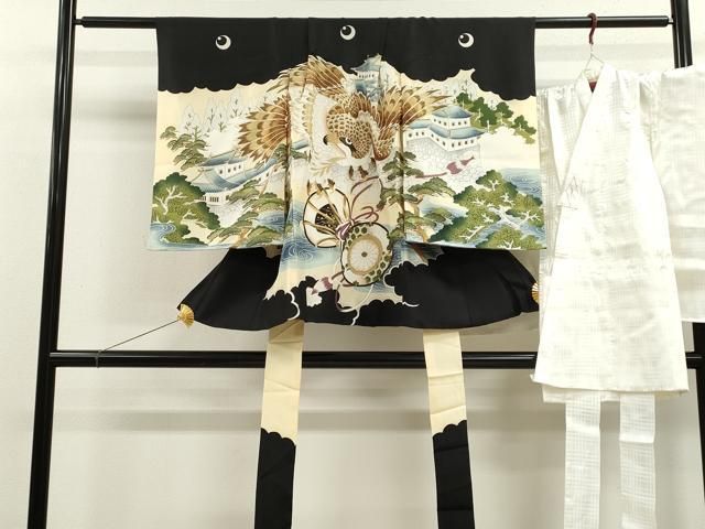 平和屋着物 七五三 男の子 祝着 長襦袢セット 鷹 風景松文 金彩 ze