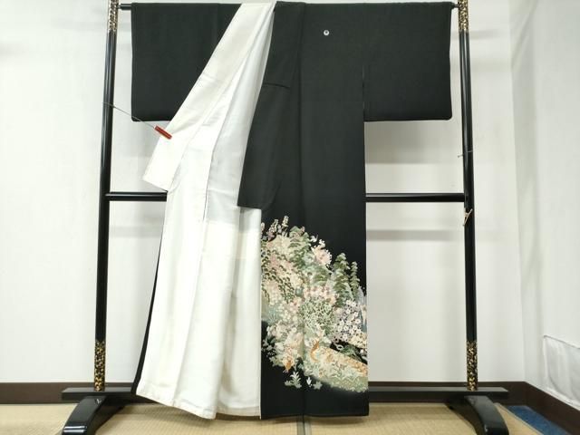 平和屋着物 本加賀友禅作家 江波秀明 黒留袖 孔雀樹林花鳥文 暈し染め 正絹 yc