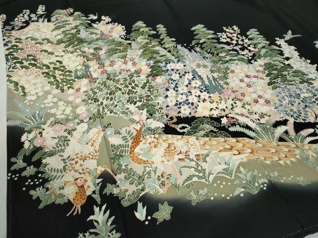  平和屋着物 本加賀友禅作家 江波秀明 黒留袖 孔雀樹林花鳥文 暈し染め 正絹 yc 黒留袖 着物