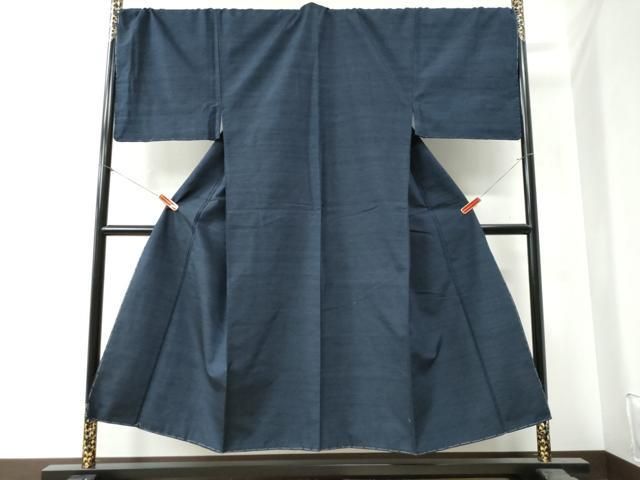 平和屋着物 男性 紬 色無地 留紺色 キングサイズ 正絹 yc