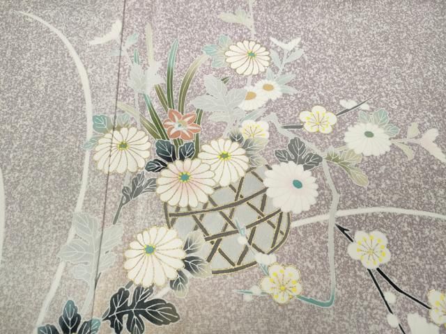 平和屋着物▽訪問着 単衣 花蝶文 暈し染め 金銀彩 正絹 逸品 BAAS8068yc