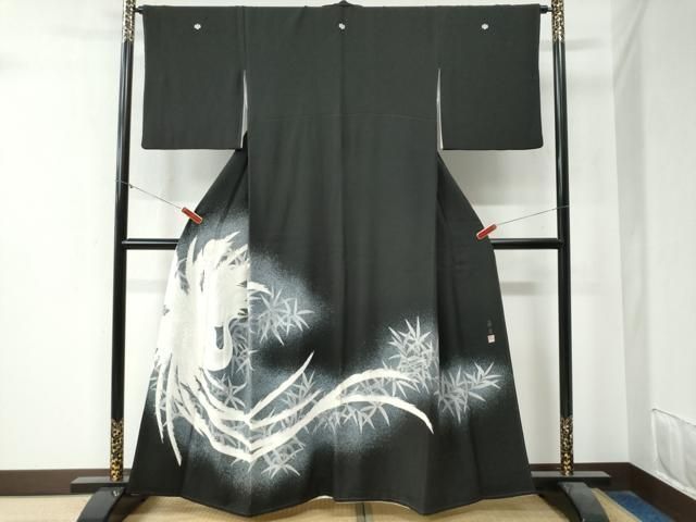 平和屋着物 京友禅作家 山科春宣 黒留袖 鳳凰枝葉文 暈し染め 正絹 yc
