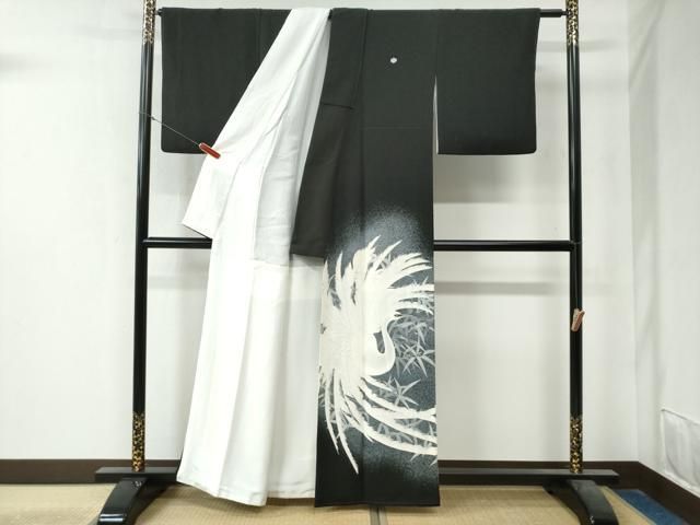 平和屋着物 京友禅作家 山科春宣 黒留袖 鳳凰枝葉文 暈し染め 正絹 yc