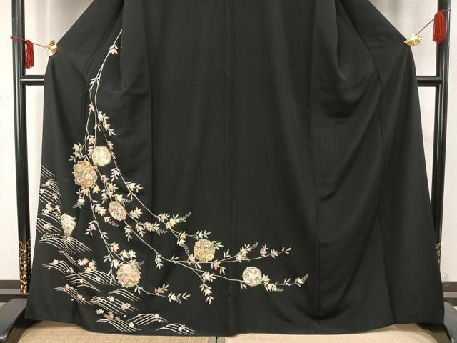 平和屋着物○訪問着 雪輪文 黒地 金彩 正絹 逸品 AABB3175ck