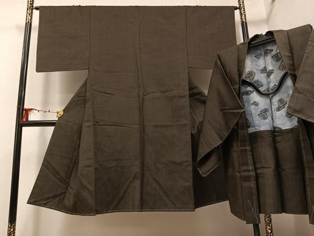 平和屋着物 男性 紬 アンサンブル 色無地 赤墨色 正絹 ph