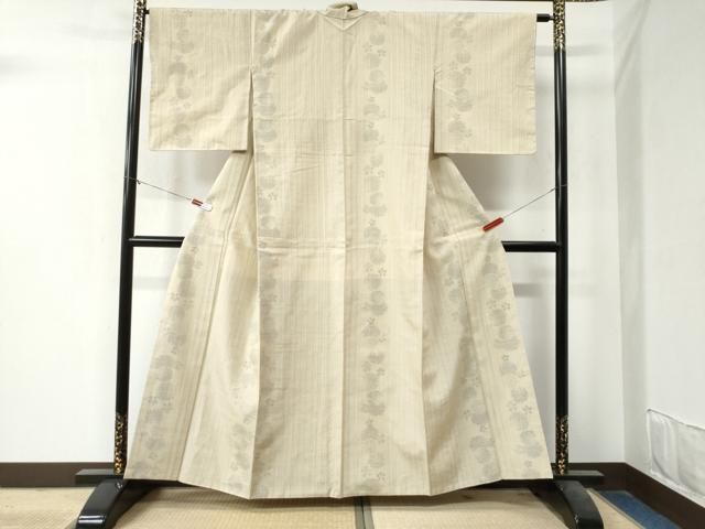 平和屋着物○結城紬 奥順 はたおり娘 80亀甲 縞 舞花文 正絹 逸品 未