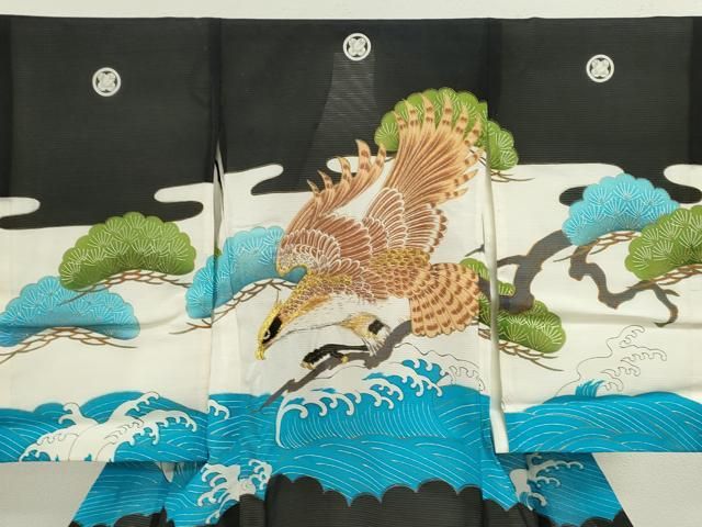 平和屋着物 夏物 お宮参り 男の子 祝着 産着 初着 のしめ 絽 刺繍 鷹 立波松文 金彩 ze