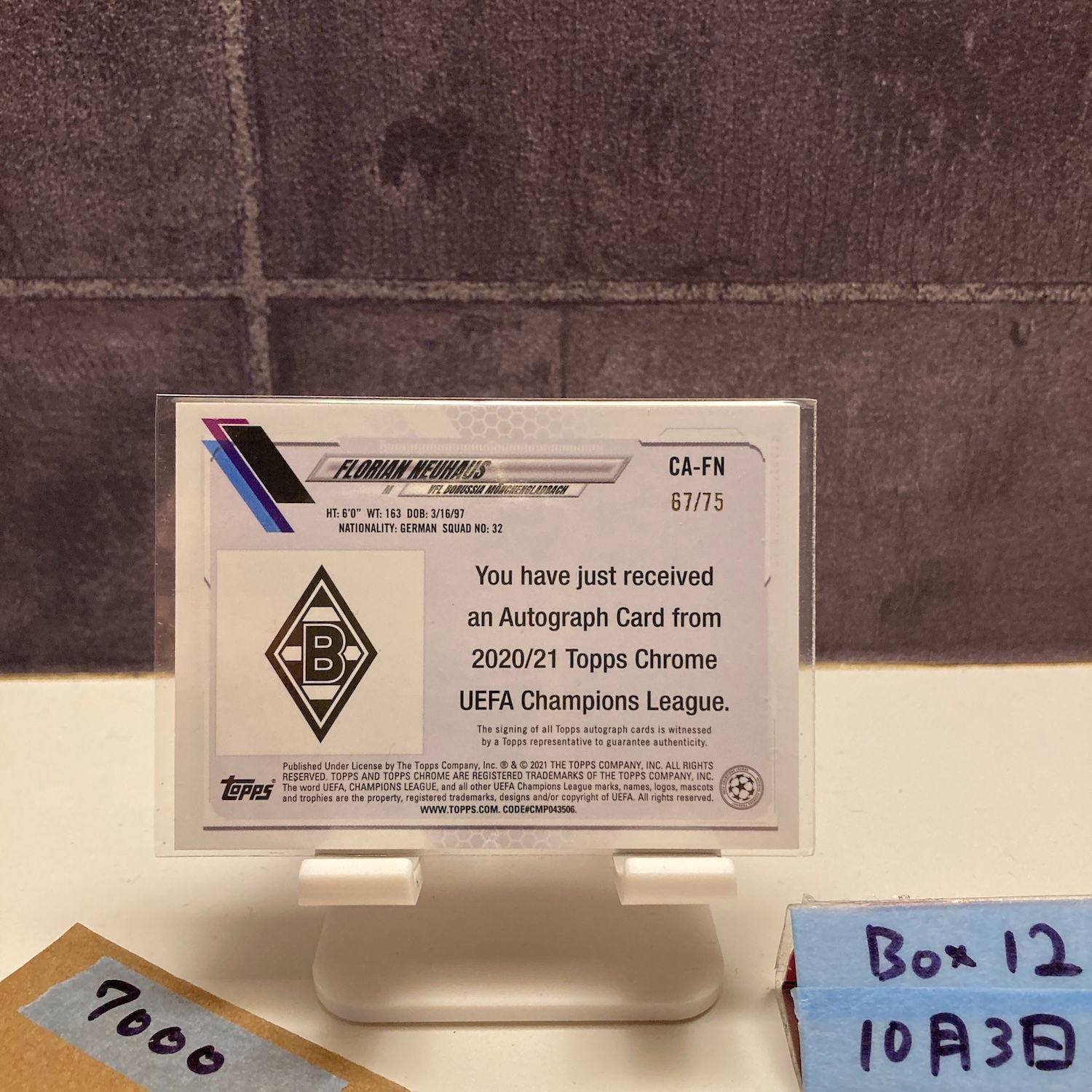 2020 Topps Florian Neuhaus 67/75 直筆サインカード Borussia