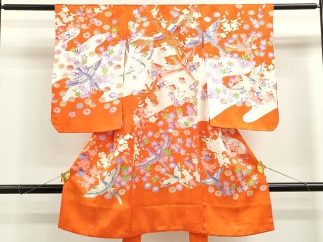 平和屋着物 お宮参り 女の子 祝着 産着 初着 のしめ 駒刺繍 花鳥文 金彩 洗える着物 ze