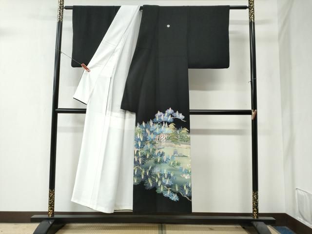 平和屋着物 十日町友禅作家 阿部佳雪 黒留袖 庭園浜松風景文 暈し染め 正絹 yc