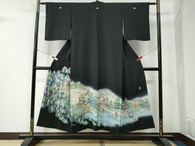 平和屋着物○十日町友禅作家 阿部佳雪 黒留袖 庭園浜松風景文 暈し染め