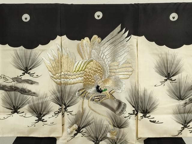 平和屋着物 お宮参り 男の子 祝着 産着 初着 のしめ 手描き 鷹 松文 金銀糸 ze