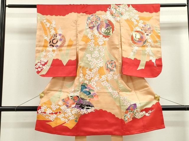 平和屋着物 お宮参り 女の子 祝着 産着 初着 のしめ 飛鶴鞠花鳥文 金彩 ze