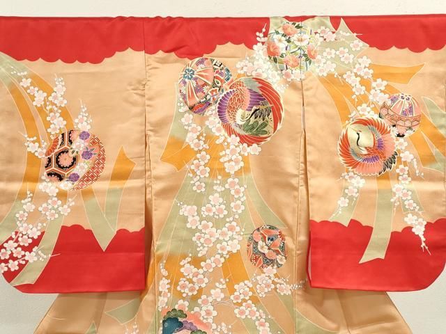 平和屋着物 お宮参り 女の子 祝着 産着 初着 のしめ 飛鶴鞠花鳥文 金彩 ze