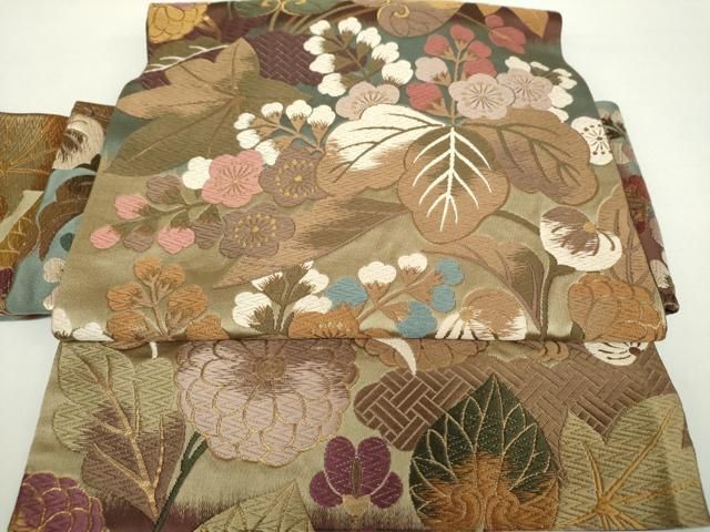 平和屋着物●青々庵 ワンタッチつけ帯 唐織 吉祥花文 金糸 正絹 ♥ ps