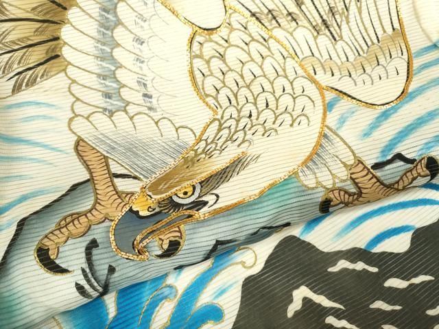 男の子 祝着 産着 初着 のしめ お宮参り 平和屋着物＊夏物 絽 駒刺繍 平和屋着物[]お宮参り 鷹 龍 手描き 地紙人物 鷲 狛