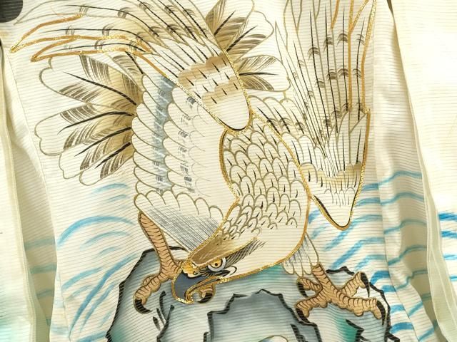 男の子 祝着 産着 初着 のしめ お宮参り 平和屋着物＊夏物 絽 駒刺繍 平和屋着物[]お宮参り 鷹 龍 手描き 地紙人物 鷲 狛