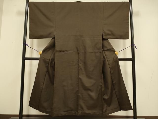 平和屋着物●男性 お召 色無地 赤墨色 正絹 du