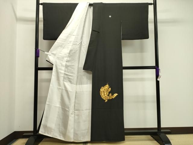 平和屋着物 人間国宝 五代 田畑喜八 黒留袖 駒刺繍 荒磯 金銀彩 正絹 gh