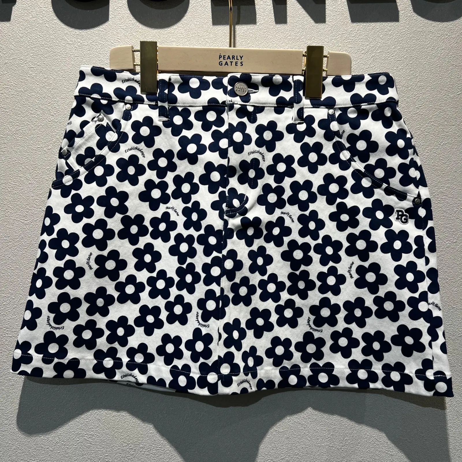 PEARLY GATES ストレッチサテン表スエードピーチスカート フラット花柄 サイト サイズ２