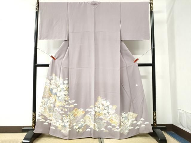 平和屋着物○色留訪問着 作家物 駒刺繍 短冊吉祥花松文 金彩 正絹 逸品