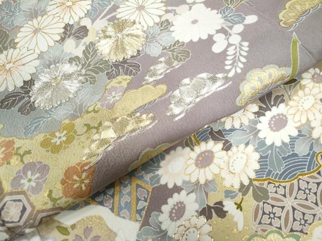 平和屋着物○色留訪問着 作家物 駒刺繍 短冊吉祥花松文 金彩 正絹 逸品