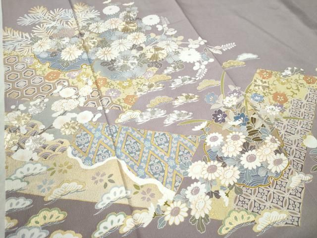 平和屋着物○色留訪問着 作家物 駒刺繍 短冊吉祥花松文 金彩 正絹 逸品