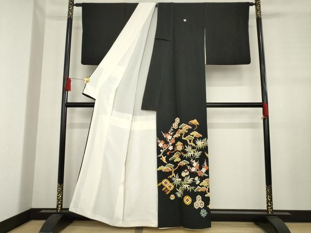 平和屋着物 豪華黒留袖 友禅 駒刺繍 松竹梅吉祥宝尽くし 金彩 正絹 ck