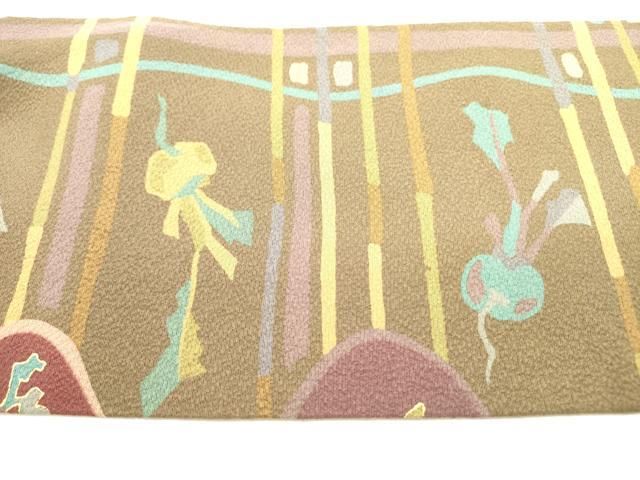 平和屋着物○全通柄九寸名古屋帯 魚 成り物 正絹 逸品