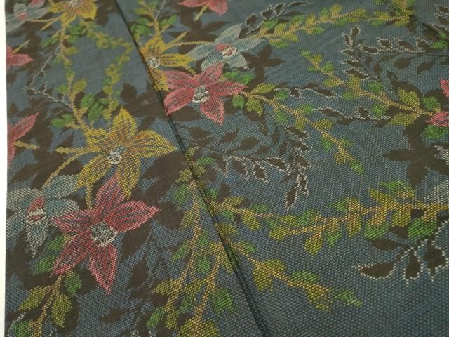 平和屋着物○本場大島紬 7マルキ 草花 反端付き 正絹 逸品 DAAZ6021fe