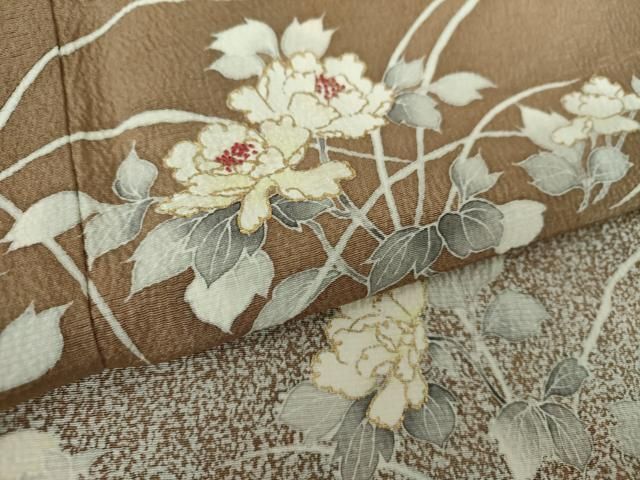 平和屋着物●訪問着　紬地　総刺繍　花束文　やまと誂製　正絹　逸品　AABD7634ck 平和屋着物○訪問着 作家物 刺繍 草花文 たたき染め 金彩 やまと誂製