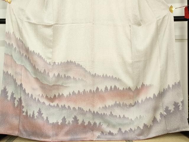 平和屋着物○訪問着 杢目絞り 樹林文 暈し染め 正絹 逸品 AABD5001cs