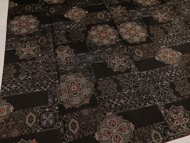 平和屋着物●本場大島紬　カタス7マルキ　花尽くし　正絹　逸品　AABE5947ck 平和屋着物○本場大島紬 カタス7マルキ 花尽くし 正絹 逸品 未使用