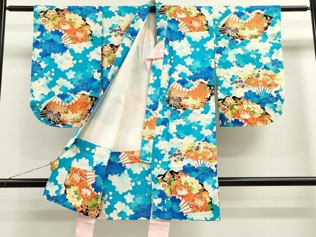 平和屋着物 七五三 女の子 ３歳 祝着 三つ身 扇面草花文 金彩 ze