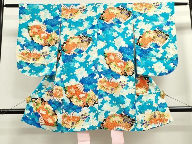 平和屋着物 七五三 女の子 ３歳 祝着 三つ身 扇面草花文 金彩 ze