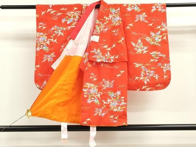 平和屋着物 七五三 女の子 ３歳 祝着 三つ身 長襦袢セット 飛鶴籬草花文 金彩 ze