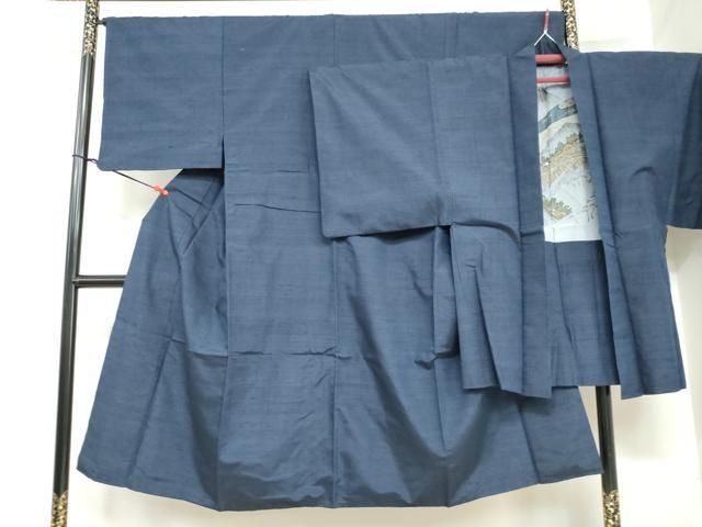 平和屋着物●男性 紬 アンサンブル 長羽織 留紺色 正絹 ud