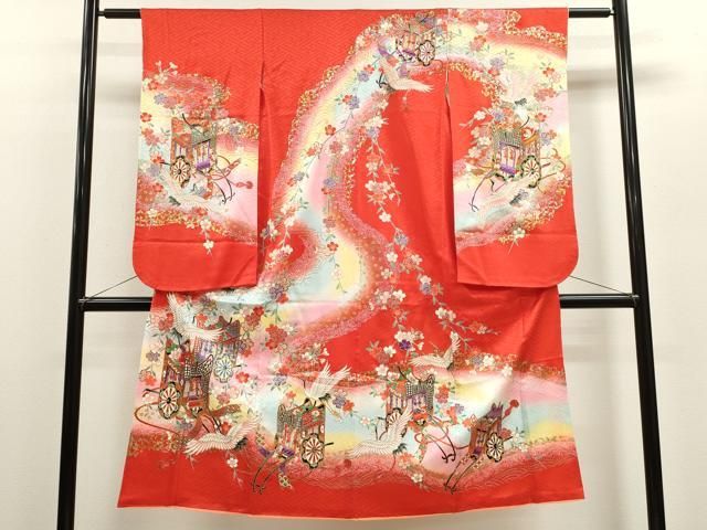 平和屋着物 七五三 女の子 ７歳 祝着 四つ身 御所車飛鶴枝垂れ花文 金彩 ze