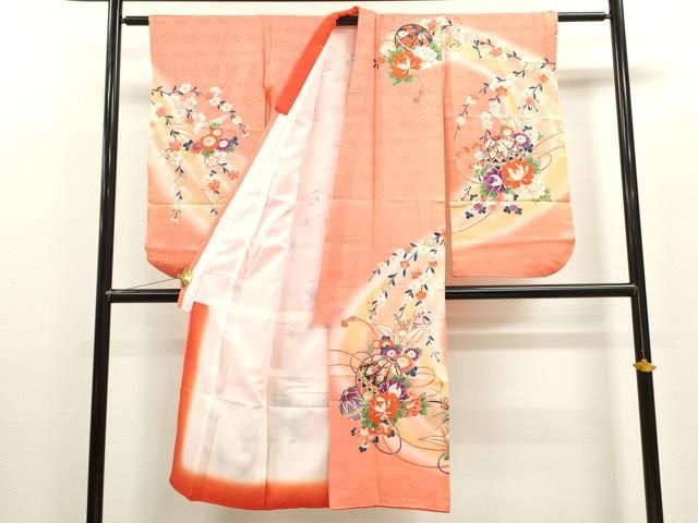 平和屋着物 七五三 女の子 ７歳 祝着 四つ身 折り鶴 鞠草花文 暈し染め 金彩 洗える着物 ze