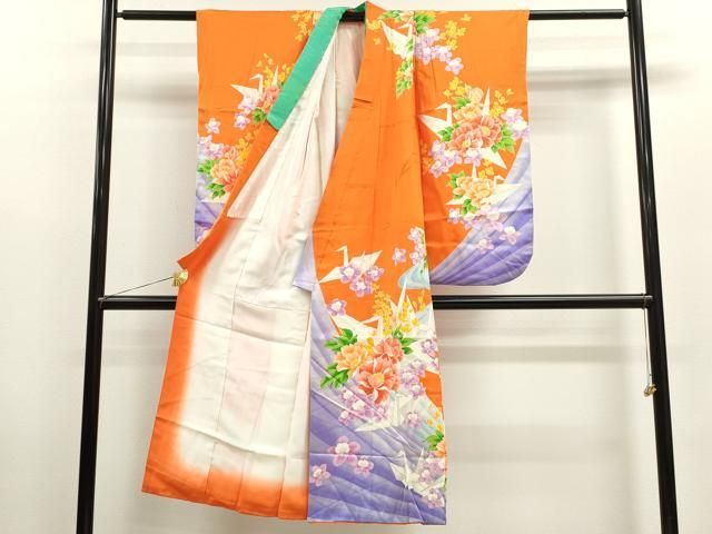 平和屋着物 七五三 女の子 ７歳 祝着 四つ身 折り鶴 草花文 ze