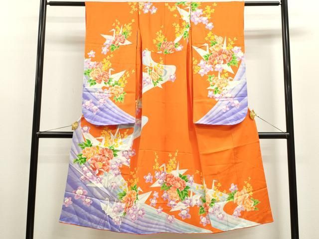 平和屋着物 七五三 女の子 ７歳 祝着 四つ身 折り鶴 草花文 ze