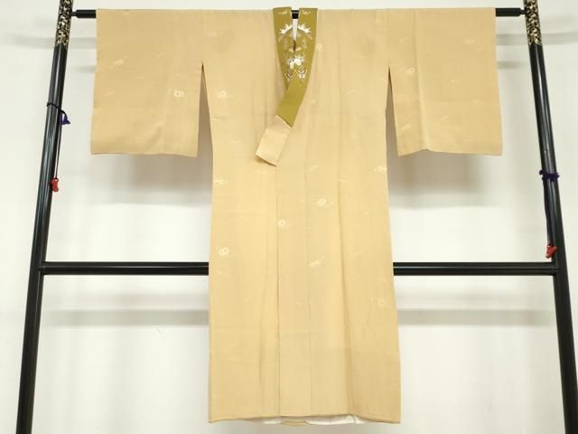 平和屋着物●長襦袢 無双仕立て 鼓敷松葉地紋 飴色 半衿刺繍 正絹 ud