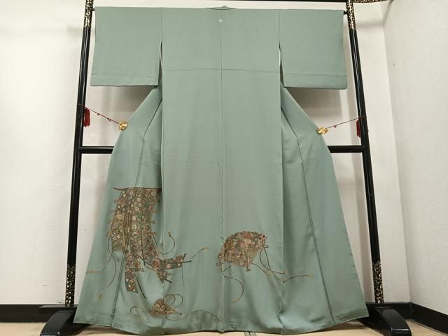 平和屋着物●豪華色留袖 刺繍 几帳檜扇花文 金糸 正絹 ph