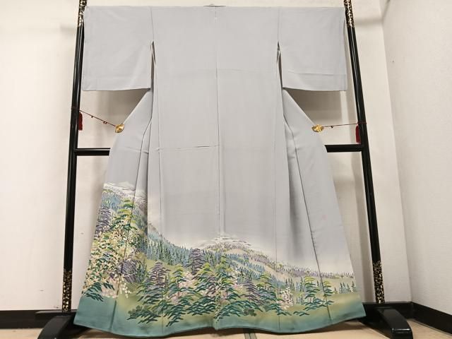 平和屋着物 十日町友禅作家 岡村蒼風 色留袖 樹林文 正絹 ph