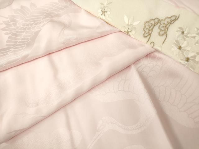 平和屋着物 振袖用長襦袢 無双仕立て 半衿刺繍 飛鶴地紋 薄桜色 洗える着物 az