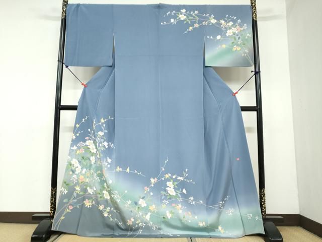 平和屋着物●訪問着　友禅　作家物　枝花文　暈し染め　ロング丈　正絹　逸品　DAAY5968ud 平和屋着物○訪問着 友禅 作家物 枝花文 暈し染め ロング丈 正絹 逸品