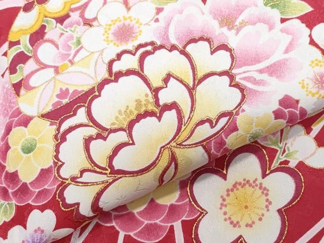 平和屋着物○小振袖 二尺袖 毬花文 金彩 洗える着物 未使用 CABA6088vf