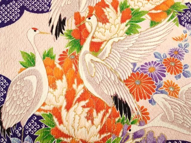 群鶴草花文 金彩