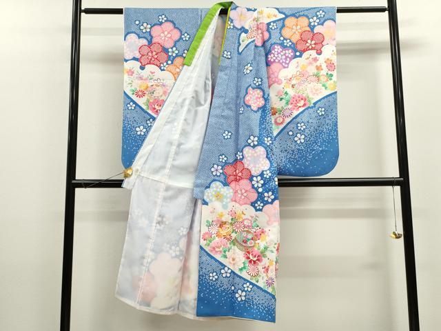 平和屋着物 七五三 女の子 ７歳 祝着 四つ身 袋帯セット 刺繍 鈴 舞花文 金彩 洗える着物 ze