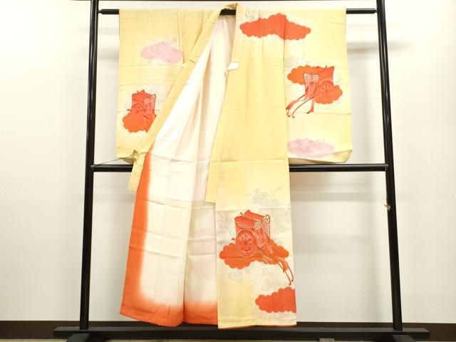 平和屋着物∵女の子 十三参り 子供 祝着 駒刺繍 御所車草花文 暈し染め 金彩 ze